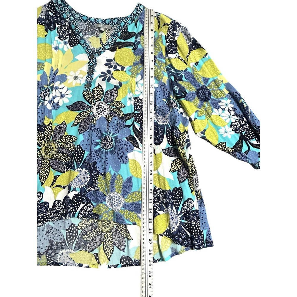 Habitat Floral Popover Tunic High Low Hem Women's XL Artsy 3/4 Sleeve Vacation - Picture 5 of 13